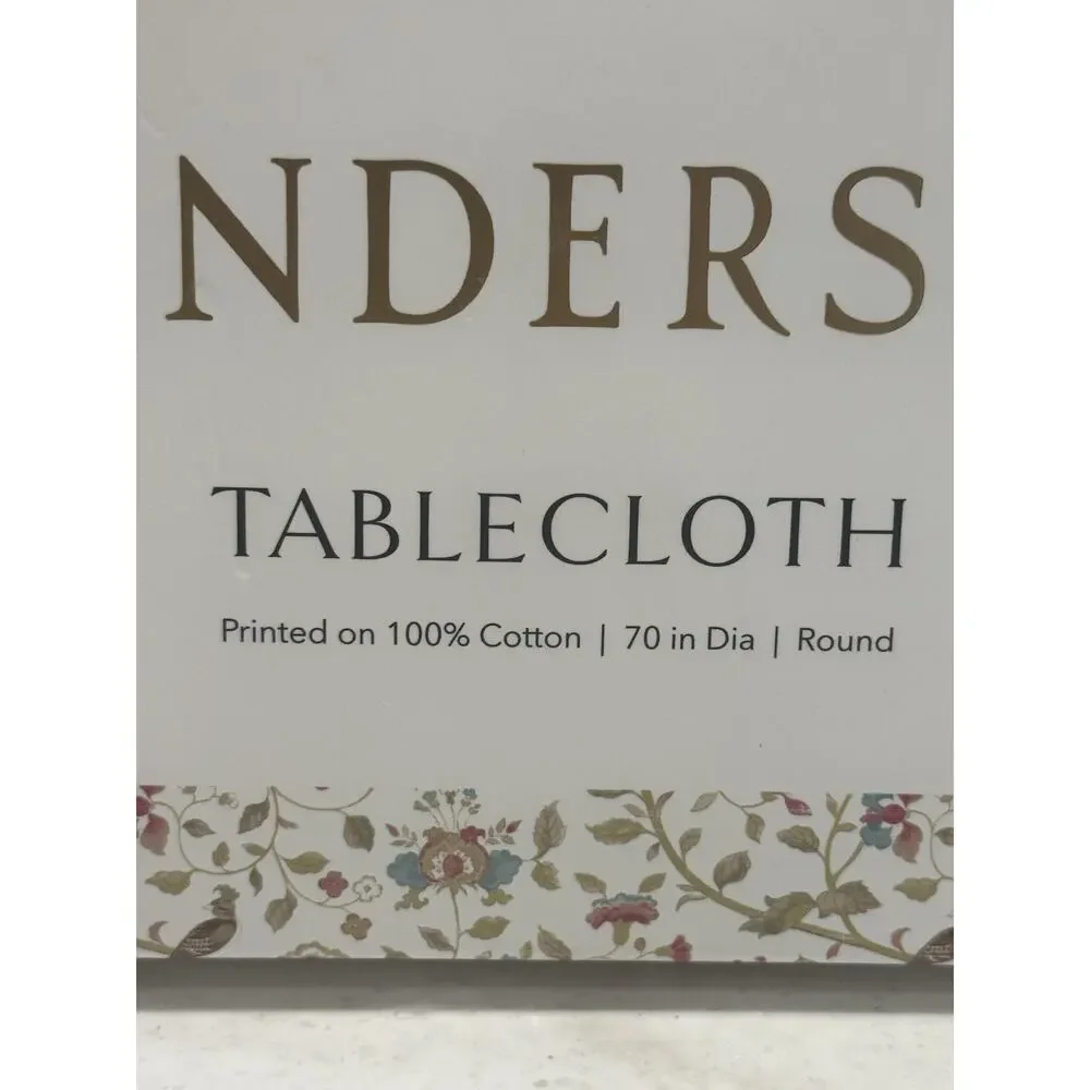 Sanderson Tablecloth 70” Round Aril's Garden Floral Birds 100% Cotton NEW